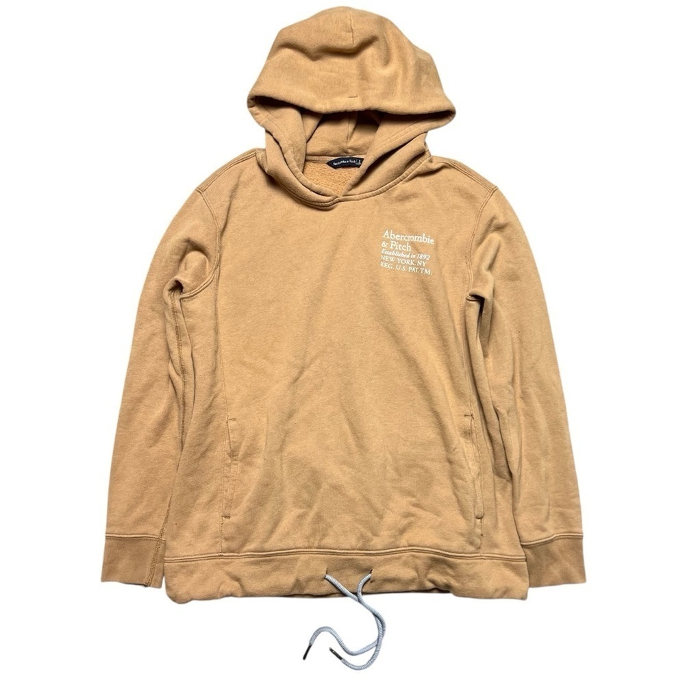 Abercrombie And Fitch Hoodie Light Brown Embroidered Logo Drawstring Bottom Y2K